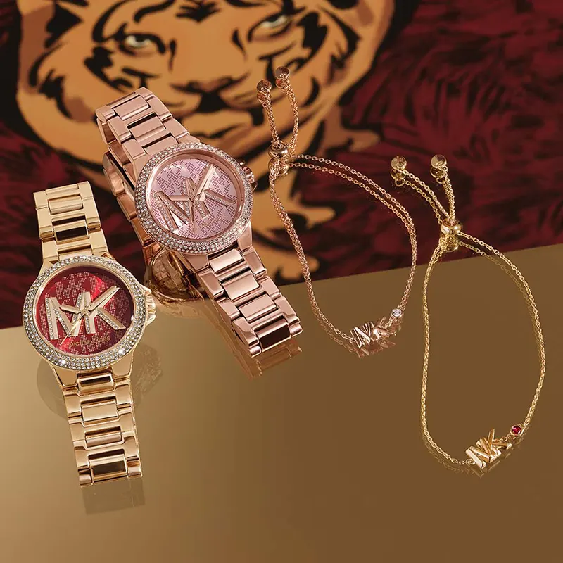 Michael Kors Quartz Camille Crystal Red Dial Ladies Watch- MK7196